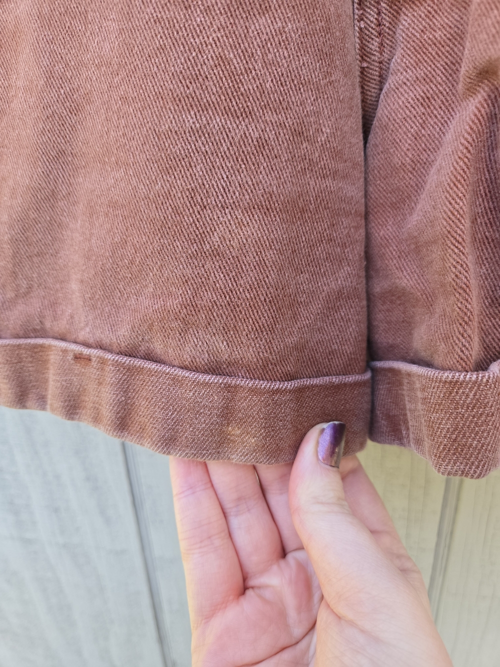Arizona Jeans Co High Waisted Rust Terracotta Brown Denim Jean Mom Shorts - Picture 3 of 14